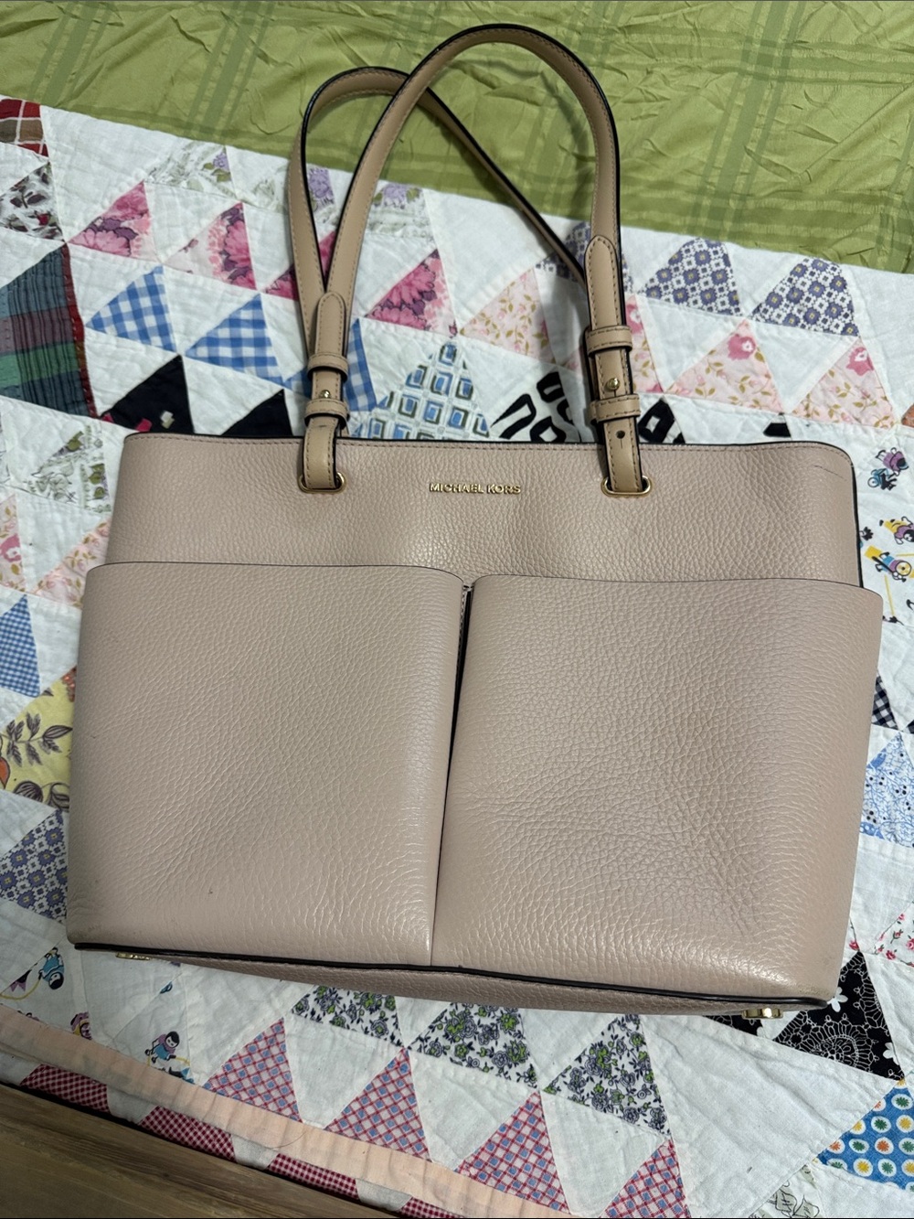 Michael Kors Blush Pebbled Leather Double-Pocket Tote